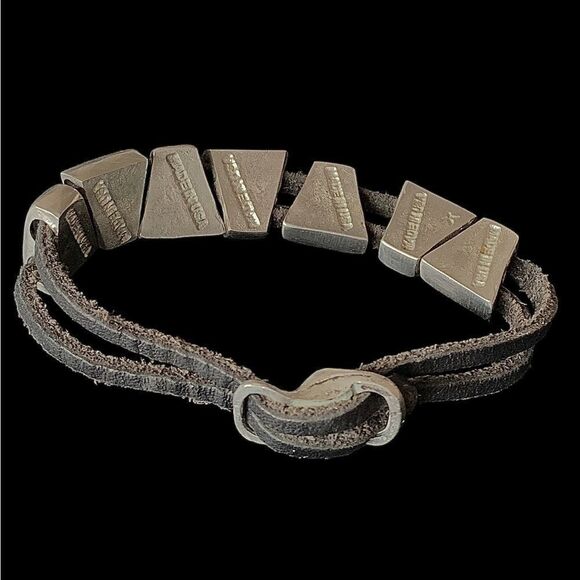 Vintage pewter pyramid and leather Made in USA heavy bracelet unisex adj 9” - Picture 3 of 8